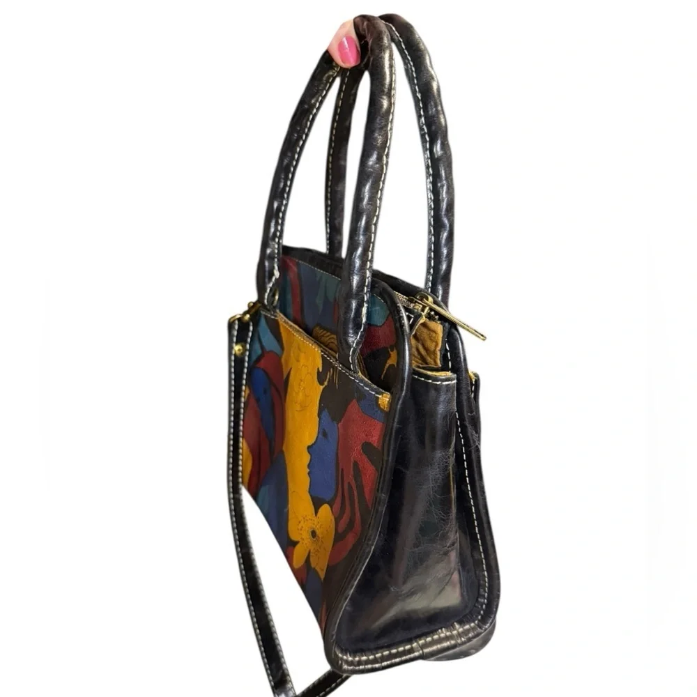 Patricia Nash leather top handle abstract faces crossbody bag